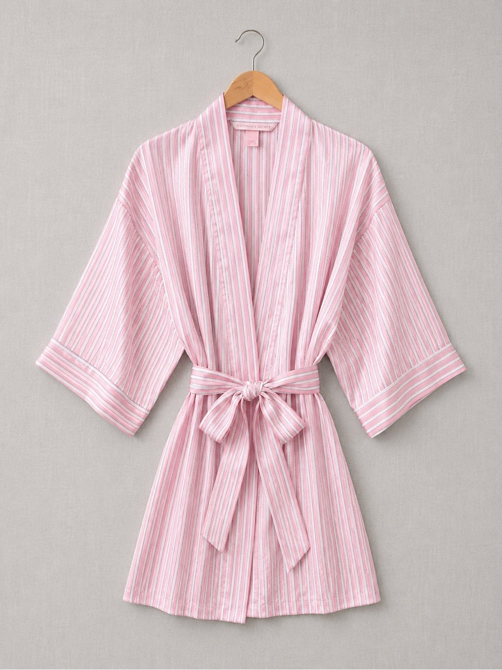 Victoria's Secret Pink & White Striped Satin Short Robe